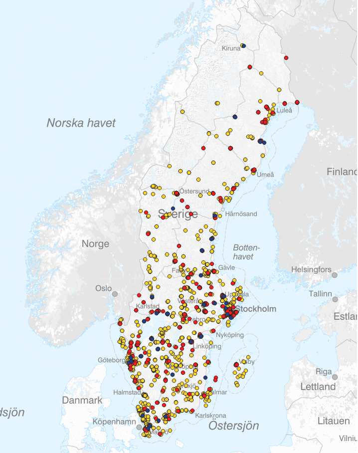 Karta över beviljade publika laddstationer Klimatklivet 2024-01-02