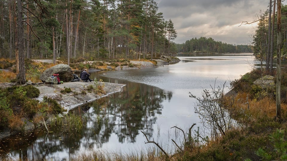 Personer vilar vid en sjö