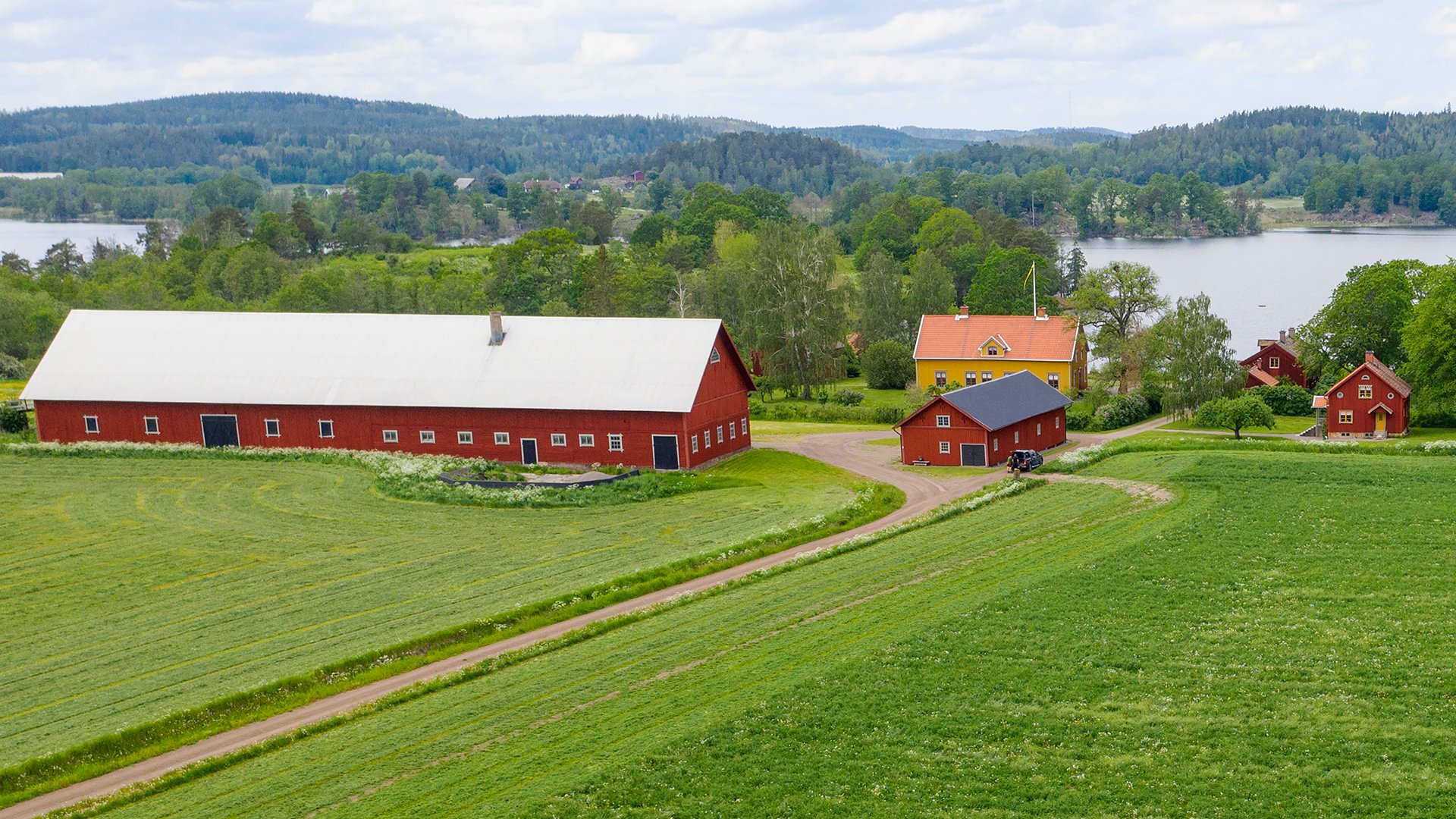 Jordbruk vid sjö, Horn, Östergötland.